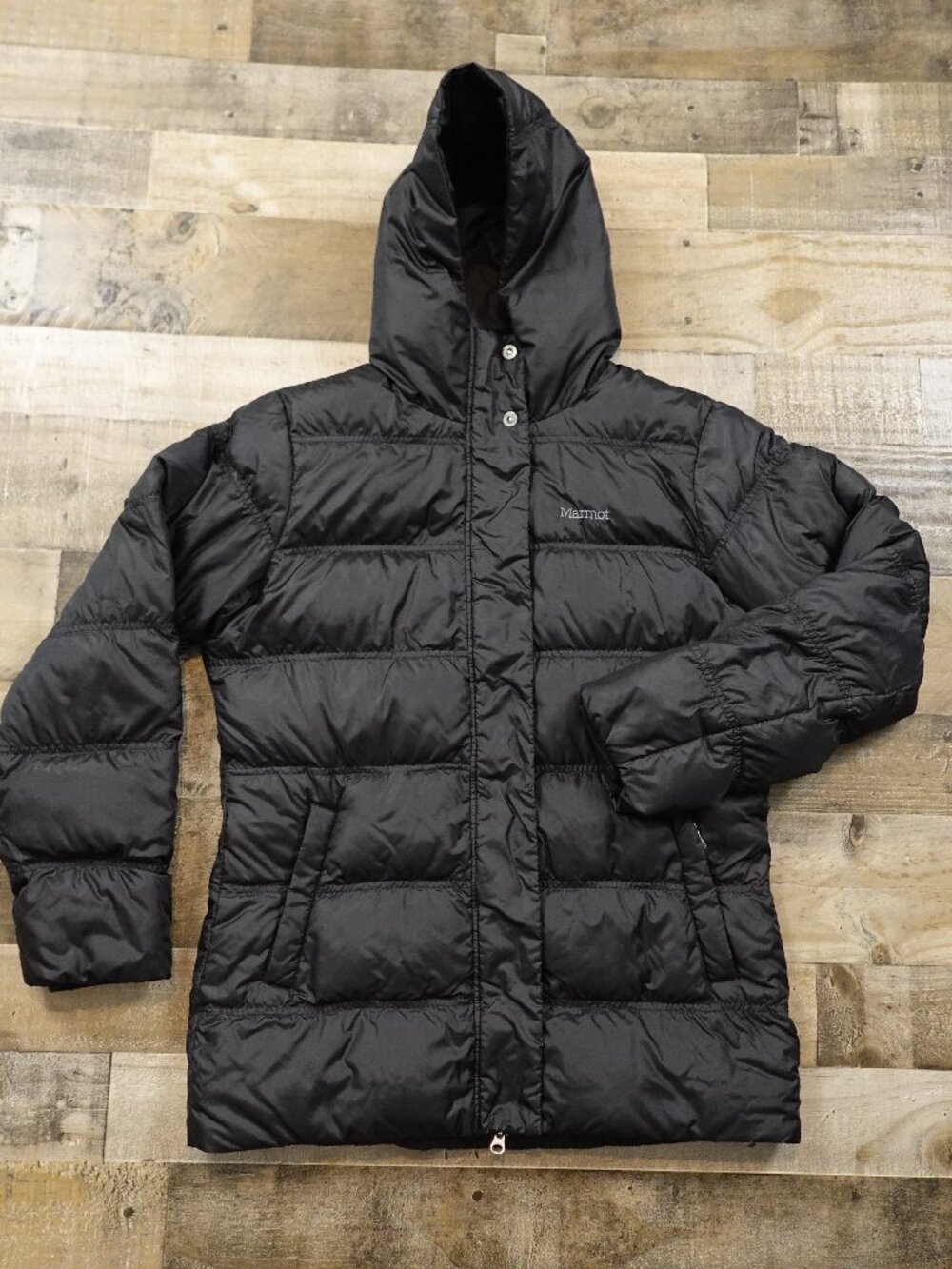 Marmot 650 Fill Down Parka Women’s Large Black Hooded Puffer Winter Coat
